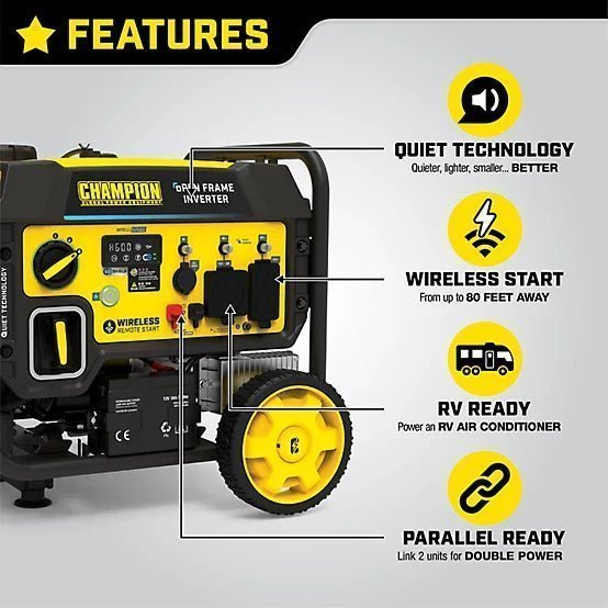 1645743_A2-1.jpg Champion Power Equipment 4,500/3,650-Watt Gasoline Powered OFI Generator with ParaLINK, Remote Start