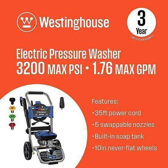 2293854_A1.jpg Westinghouse 3,200 PSI 1.76 GPM Electric Cold Water Pressure Washer with 5 Nozzles and Soap Tank