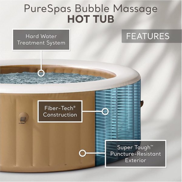 2b36895d-a764-467b-b598-29853313112a.32fc70210db08d7de45e45113370618c.jpg Intex: PureSpa: Sahara Tan Inflatable Hot Tub Set – 6 Person – 85″ Round Outdoor Heated Bubble Spa, Jet Massage, Cover, Hard Water Treatment System