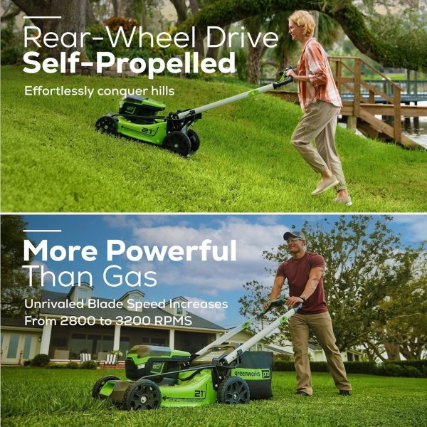 2f11dba0-fe0f-4b32-a64f-d9a08493cf4d.16b3e233d9f4a39e208a2ccadf317278.jpg Greenworks 60V 21″ Brushless Self-Propelled Battery Powered Lawn Mower + (2) 4.0Ah Batteries & Dual Port Charger