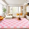 41hpSuKLwyL._AC_US100.jpg Area Rugs for Living Room Bedroom 9×12, Ultra Fluffy Shag Checkered Rug Modern Washable Carpet Soft Shaggy Non Slip Indoor Plush Fuzzy Rugs for Bedroom Dorm Office Home Aesthetic Decor, Pink and White