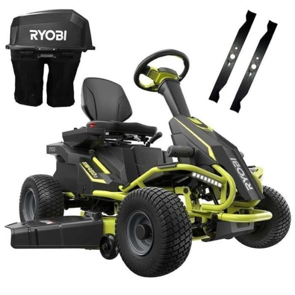 4acc502a487e4673748a6e1cab8199db-1-700x700-1.jpg RYOBI 38 in. 100Ah Battery Rear Engine Electric Riding Lawn Mower and Bagging Kit