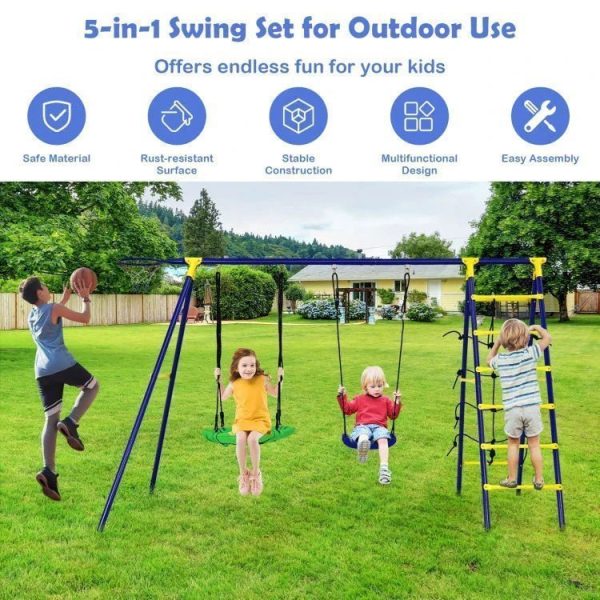 5-in-1-outdoor-kids-swing-set-with-a-shaped-metal-frame-and-ground-stake1.jpg Ultimate 5-In-1 Outdoor Kids Swing Set with Sturdy A-Frame Metal Construction and Secure Ground Stakes