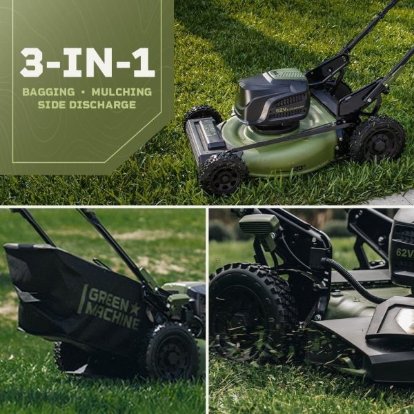 50bd9d3c-648e-469d-bbe9-7858b2a33401.66db36b58f4743ededc2ed25f4f353bb.jpg Green Machine 62V 23-Inch Self-Propelled Brushless Cordless Electric Lawn Mower, Includes Two 4.0Ah Batteries and Rapid Charger