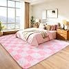51rEuuC1CHL._AC_US100.jpg Area Rugs for Living Room Bedroom 9×12, Ultra Fluffy Shag Checkered Rug Modern Washable Carpet Soft Shaggy Non Slip Indoor Plush Fuzzy Rugs for Bedroom Dorm Office Home Aesthetic Decor, Pink and White