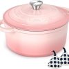 619F9Cdw0aL._AC_SX679.jpg Umite Chef 5QT Enameled Cast Iron Dutch Oven Pot with Lid, Heavy-Duty Cookware for Bread Baking, Braising, Stews, Roasting, Wedding Registry Ideas & Gifts (Pink)