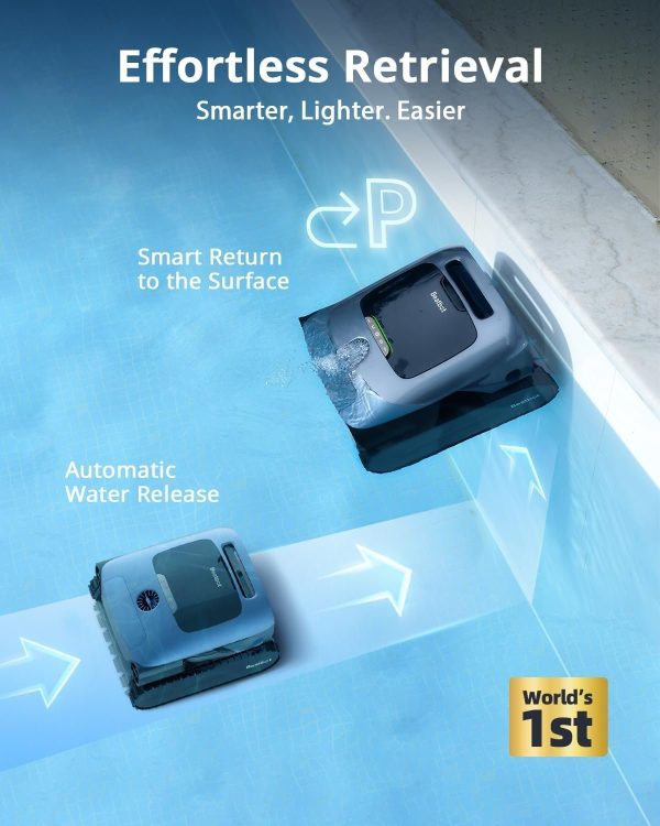 61ADNppmLHL.jpg Beatbot Aquasense Pro Cordless Pool Cleaner Robot – Clarifies Water, Cleans Surface, Floor, Walls and Waterline, Intelligent Path Optimization, Surface Parking – Dark Blue