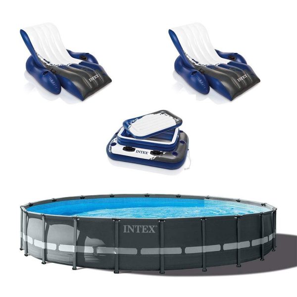61TaQcNzIGL.jpg Intex 24ft x 52in Ultra XTR Round Frame Pool, Loungers (2 Pack), Floating Cooler