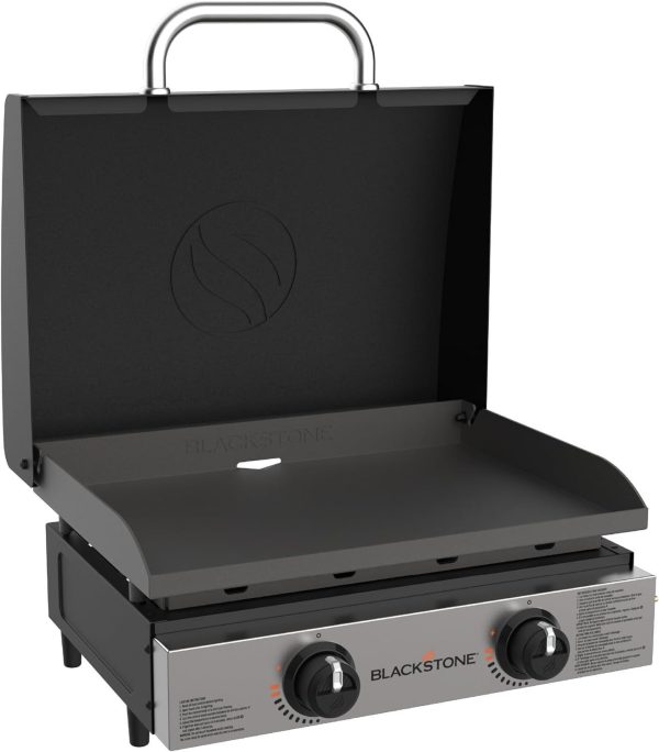 61p_Fg0WYWL._AC_SL1500.jpg Blackstone 22″ Portable Tabletop Griddle – Dual Burner Flat Top Grill, 24,000 BTU Propane with Stainless Steel Faceplate & Rear Grease System