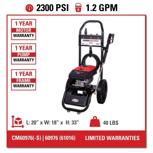 63854306.jpg SIMPSON 1.2-GPM Clean Machine 2300 PSI 1.2-GPM Cold Water Electric Pressure Washer with 3 Spray Tips (Battery Included) CM60976