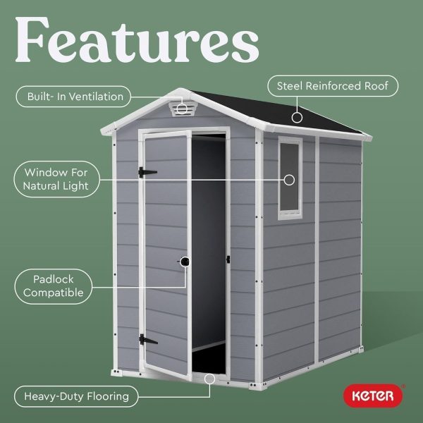 7139mT7PNzL._AC_SL1500.jpg Keter Manor 4×6 Resin Outdoor Storage Shed Kit-Perfect to Store Patio Furniture, Garden Tools Bike Accessories, Beach Chairs and Lawn Mower, Grey & White