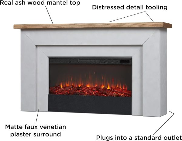Real Flame Malie 68″ Electric Fireplace with Mantel & Remote Control