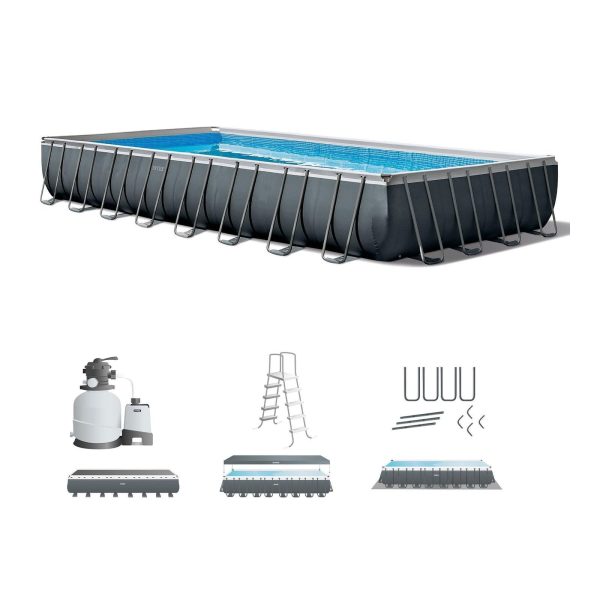 71OUtO12vHL.jpg INTEX 26373EH Ultra XTR Deluxe Rectangular Above Ground Swimming Pool Set: 32ft x 16ft x 52in – Includes 2800 GPH Sand Filter Pump – SuperTough Puncture/Rust Resistant – Easy to Assemble