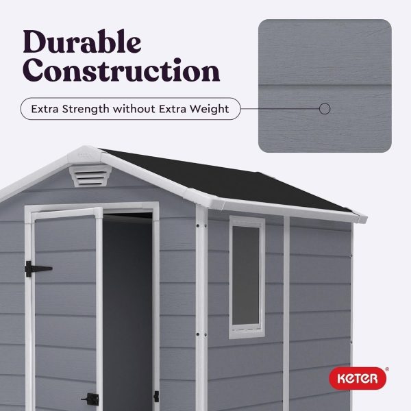 71QhzwudzrL._AC_SL1500-1.jpg Keter Manor 4×6 Resin Outdoor Storage Shed Kit-Perfect to Store Patio Furniture, Garden Tools Bike Accessories, Beach Chairs and Lawn Mower, Grey & White
