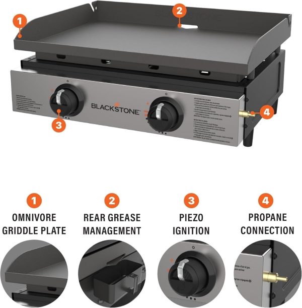 71RlyIxqV9L._AC_SL1500.jpg Blackstone 22″ Portable Tabletop Griddle – Dual Burner Flat Top Grill, 24,000 BTU Propane with Stainless Steel Faceplate & Rear Grease System