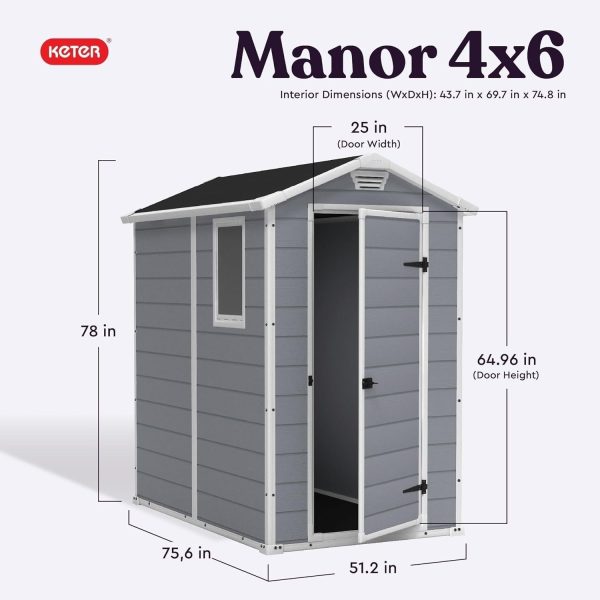 71wtvYurpFL._AC_SL1500-1.jpg Keter Manor 4×6 Resin Outdoor Storage Shed Kit-Perfect to Store Patio Furniture, Garden Tools Bike Accessories, Beach Chairs and Lawn Mower, Grey & White
