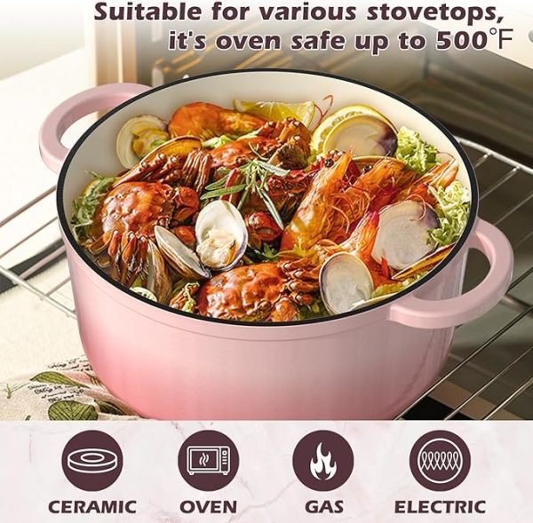 81P4QvZ4-6L._AC_SX679.jpg Umite Chef 5QT Enameled Cast Iron Dutch Oven Pot with Lid, Heavy-Duty Cookware for Bread Baking, Braising, Stews, Roasting, Wedding Registry Ideas & Gifts (Pink)
