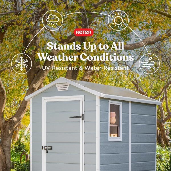 91Xk9JRq6DL._AC_SL1500_88dbd4ab-d3e8-4a9f-b04c-14d5daa6156d.jpg Keter Manor 4×6 Resin Outdoor Storage Shed Kit-Perfect to Store Patio Furniture, Garden Tools Bike Accessories, Beach Chairs and Lawn Mower, Grey & White
