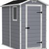 91idKRZ3AOL._AC_SL1500-1.jpg Keter Manor 4×6 Resin Outdoor Storage Shed Kit-Perfect to Store Patio Furniture, Garden Tools Bike Accessories, Beach Chairs and Lawn Mower, Grey & White