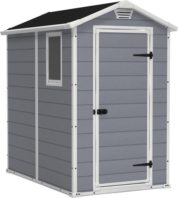 91idKRZ3AOL._AC_SL1500.jpg Keter Manor 4×6 Resin Outdoor Storage Shed Kit-Perfect to Store Patio Furniture, Garden Tools Bike Accessories, Beach Chairs and Lawn Mower, Grey & White