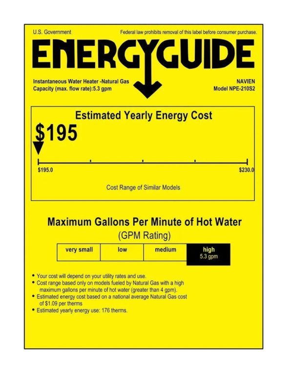 Navien NPE-210S2 High efficiency Condensing Tankless Water Heater