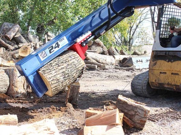 SMH2419_ACTION_FULL_02.jpg 24 Ton Iron & Oak Upside Down Skid Steer Log Splitter Attachment (SMH2419)