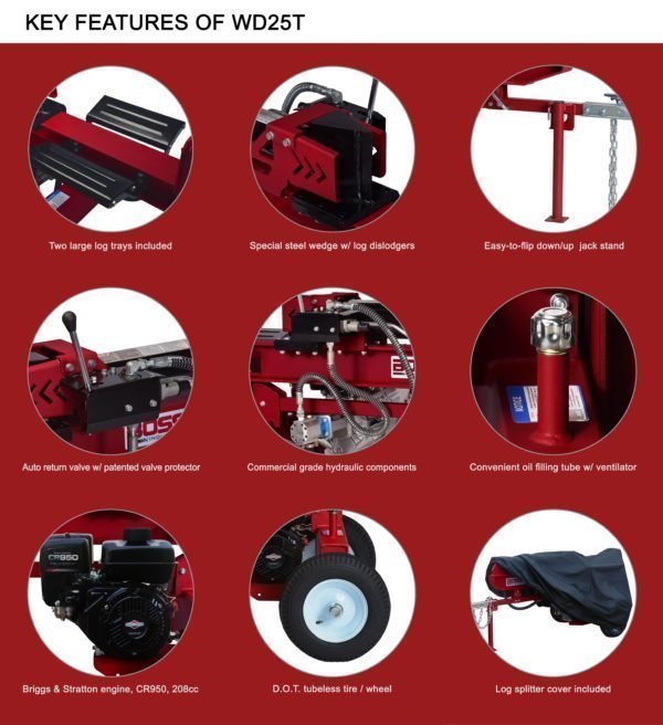 WD25T-key-features-BS-600x656-1-1.jpg Boss Industrial 25 Ton Horizontal Vertical Gas Wood Splitter (WD25T)