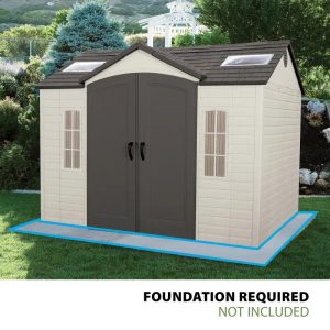 f1-25-1.jpg Lifetime Lockable Polyethylene Outdoor Storage Shed, 10′ x 8′, Tan & Browns (60005)