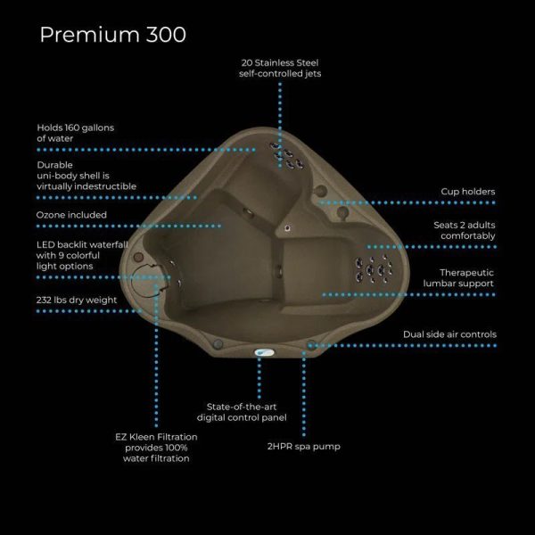 Premium AR300 2-Person 20-Jet Oval Plug & Play Hot Tub with Ozonator, Powered by Jacuzzi Pumps