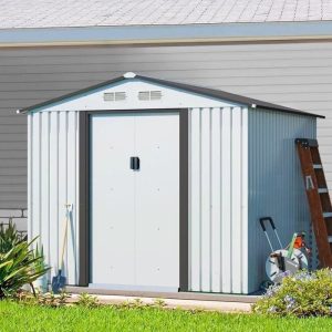 img-514.jpg 8’ X 8’ Outdoor Gable Steel Storage Shed White & gray