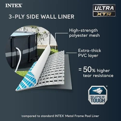 j3-11-1.jpg Intex Ultra XTR Frame 14′ x 42″ Round Above Ground Outdoor Swimming Pool Set with Sand Filter Pump, Ladder, Ground Cloth, and Pool Covers