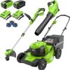 sd.jpg Greenworks 40V 20″ Cordless Mower, 500 CFM Blower, 12″ Trimmer, 2 Batteries (5Ah + 2Ah) & Chargers